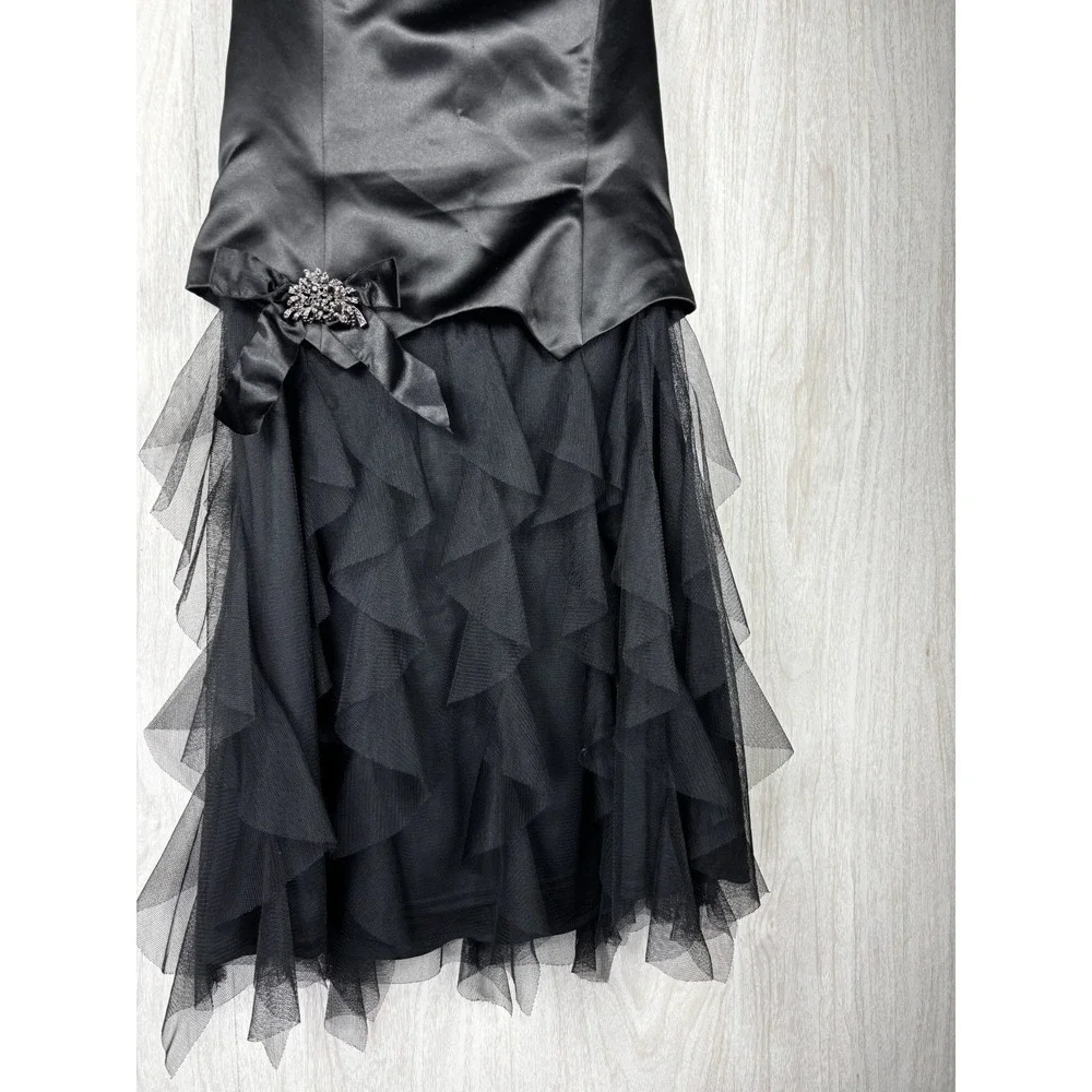 Vintage Jessica McClintock Strapless Tulle Satin Dress Womens M Goth Prom 90s